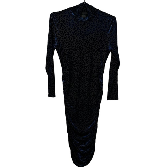 Angeleye London Dresses & Skirts - Leopard Velvet‎ Tight Bodycon Dress Angeleye Narcissus Navy Mock Neck Ruched 10